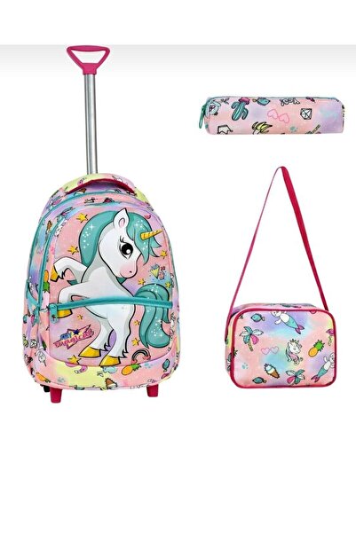 Alfa MEC Çekçekli Okul Çantası Kız Çocuk At Model Beslenme Çantalı Kalemlikli...