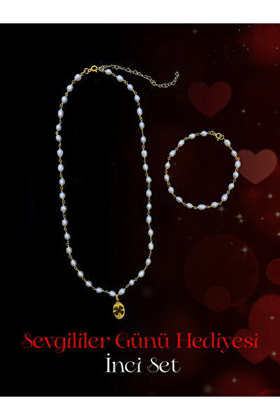 OSMANLI DEĞERLİ TAŞ Sevgililer Günü Gümüş İnci Kolye Bileklik Seti
