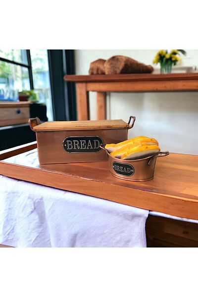 LUCKYHOMES Galvanized Cutting Board Bread and Bread Serving Presentation Set Metal Bread Bowl Copper The One