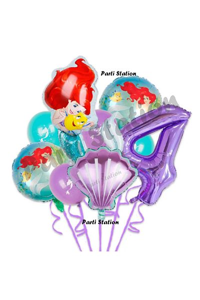 Parti Station Little Mermaid Ariel 4 Years Old Balloon Set Little Mermaid Balloon Set Ariel Birthday Balloon Set
