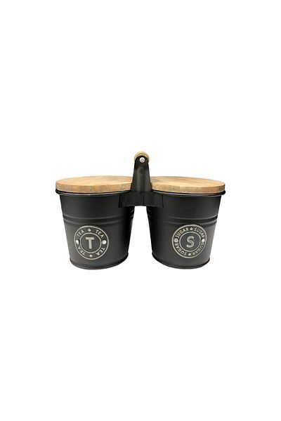 LUCKYHOMES 2-Piece Wooden Handle Lid Tea and Coffee Jar Set The One