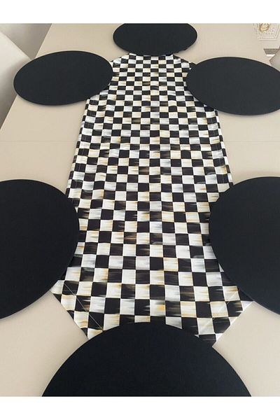 HALFART Set de 6 bucăți de lenjerie de rață cu model de șah și 6 bucăți de lenjerie neagră