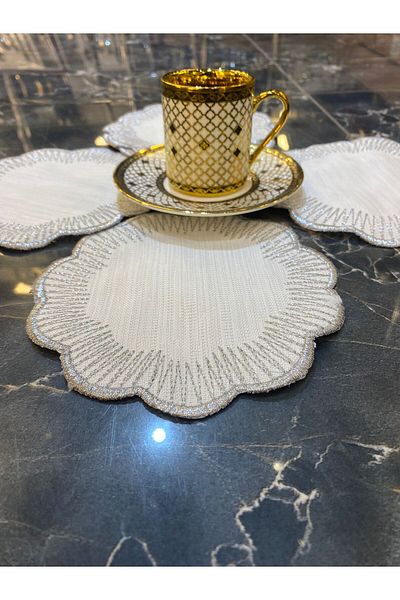 Bonny Home Shems Silver 6 τεμαχίων Λινάρι Λινάρι Καφέ Παρουσίαση Κοκτέιλ Πάρτυ Χαρτοπετσέτα Κέντημα Κεντημένη Παρουσίαση