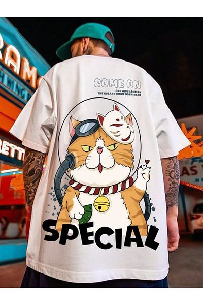 Vordevia Tricou oversize alb cu imprimeu pisici