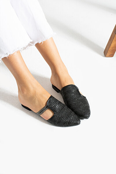 LEYLA STORE Black Straw Slippers