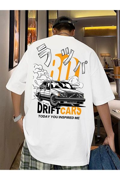 Vordevia Tricou supradimensionat alb cu imprimeu Drift Cars