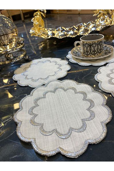 Bonny Home Galaxy Silver 6 τεμαχίων λινό λινό καφέ πλευράς παρουσίασης κοκτέιλ πάρτι χαρτοπετσέτα κέντημα Κεντημένο παρουσιαστή