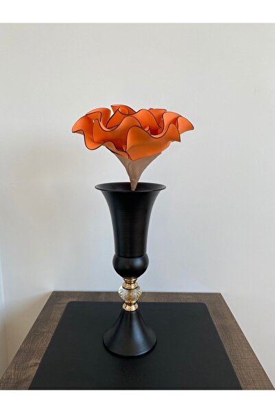 Ayka Aksesuar Floare artificială decorativă din latex Eva de lux, realizată manual (EXCLUSIVA VASĂ) - Portocaliu cu aurire neagră - Floare din spumă