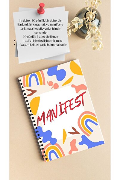 Defko RENKLİ RÜYALAR 30 DAYS MANİFEST & CHALLANGE PLANNER - Günlük A5 40 Sayfa Defter