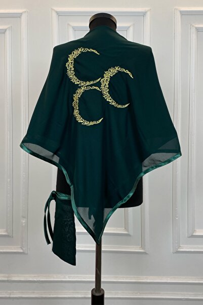 ZEYMERADE غطاء كتف العريس الفاخر من الشيفون الأخضر، مع تطريز ذهبي ثلاثي الهلا...