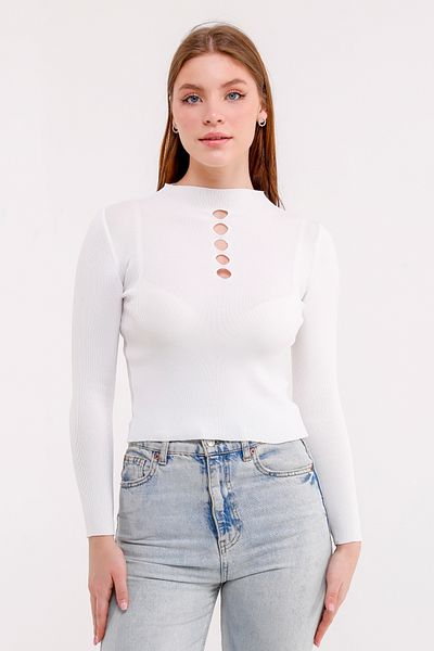 MA ananas Drop Front Long Sleeve Blouse