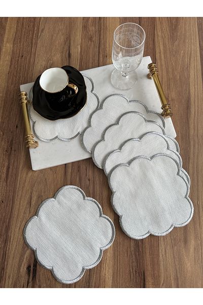 NURHAN HOME COLLECTION 6 قطع من منديل تقديم كوكتيل القهوة المطرز مناسب لمعالجة الإيتامين