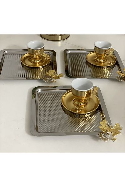 Elzemm store STAINLESS STEEL 6-PIECE SQUARE DOT PATTERNED SERVICE AND PRESENTATION TRAY WITH BUTTERFLY