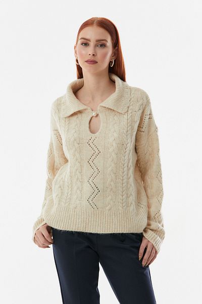 Fulla Moda Pearl Button Polo Collar Oversize Knit Sweater
