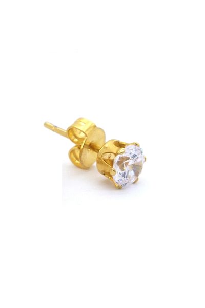 Öte Beri Öteberi Gold Stainless Non-Tarnish 316l Surgical Steel Unisex Oval Zircon Stone Single Earrings (1 Piece)