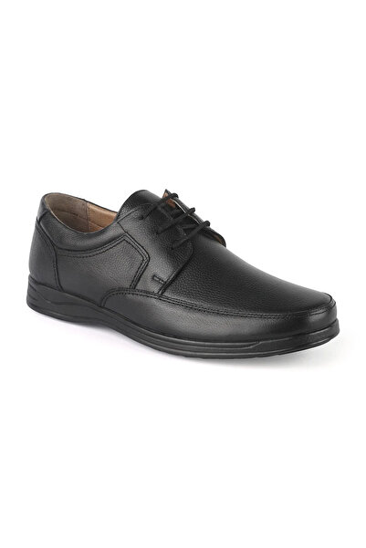 MERİSER Full Orthopedic Genuine Leather Black Men's Casual Shoes - Size 47-48-49