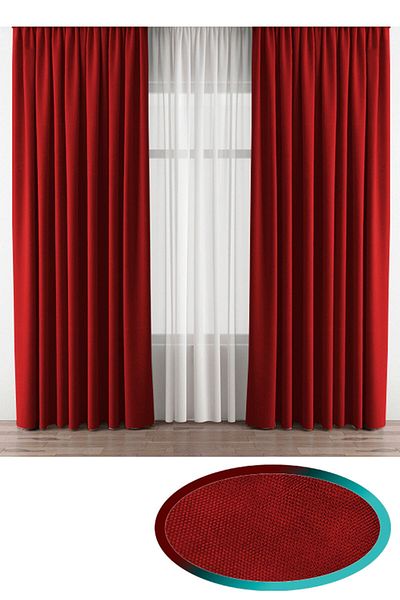 İ.D İpek Dokuma Red Velvety Fabric Extrafor Drawstring 1st Class Quality Single Wing Background Curtain