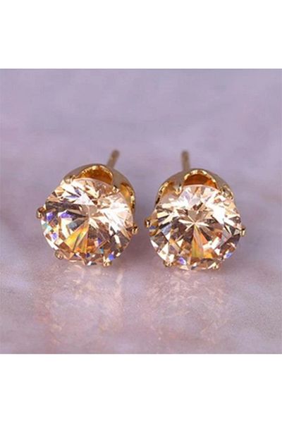 Öte Beri Öteberi Gold Stainless Tarnish Resistant 316l Surgical Steel Unisex Mystic Crystal Zircon Double Earrings Set