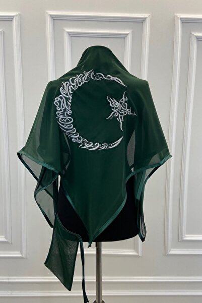 ZEYMERADE غطاء كتف العريس الفاخر من الشيفون الأخضر، مع تطريز نجمة وهلال فضية، حجاب شال للعريس لوصيفة العروس بالحناء