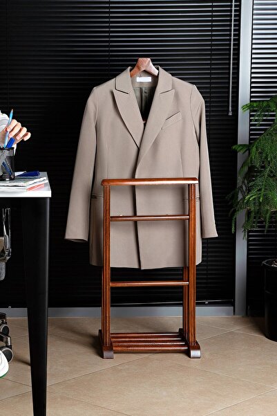 Refilya Ikili Dilsiz Uşak Koyu Kahverengi Masif Ahşap Palto Ceket Cüppe Ofis Yatak Odası El Yapımı