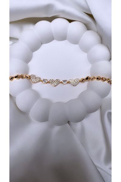 Accessories سلسلة خاصة 3 قلوب سوار فولاذي ذهبي اللون