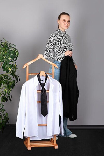 Refilya Iki Tepeli Dilsiz Uşak Açık Kahverengi Masif Ahşap Palto Ceket Cüppe Ofis Yatak Odası El Yapımı