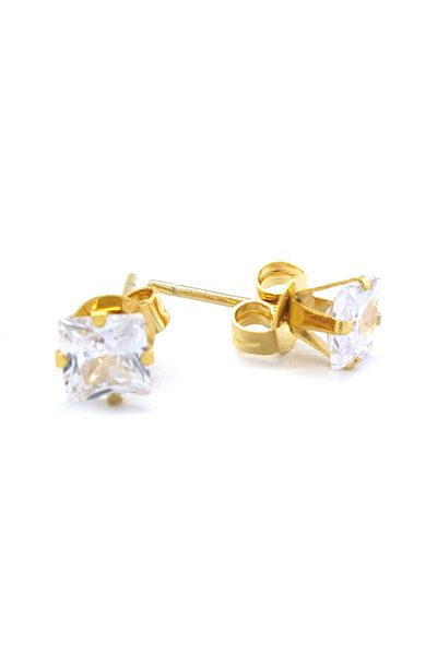 Öte Beri Öteberi Gold Stainless Non-Tarnish 316l Surgical Unisex Square Zircon Stone Single Earrings (1 Piece)