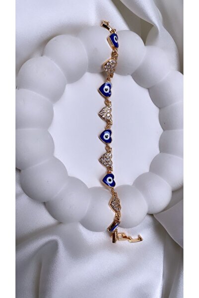Accessories Özel Seri Nazar Boncuğu Temalı Kalpli Çelik Bileklik