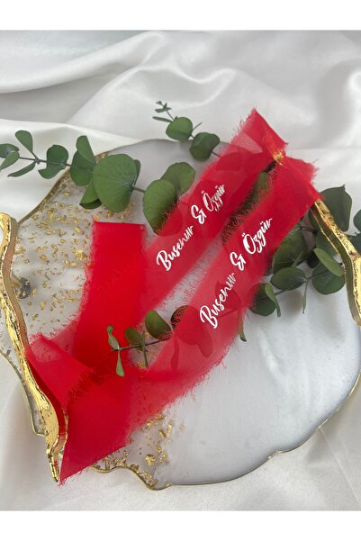 Rima Tasarım İpek Nişan & Söz Yüzük Kurdelesi Kişiye Özel Kumaş Kurdele Kırmı...