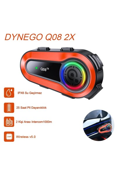 Dynego Q08 2x Motosiklet Kask Kulaklık Intercom Telsiz Görüşmeli Işıklı Motorsiklet Interkom