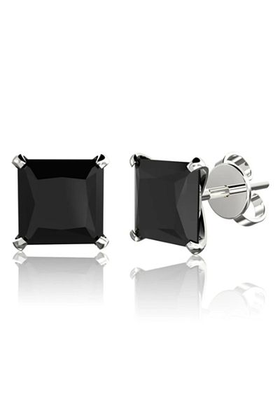 Öte Beri Öteberi Silver Stainless Non-Tarnish 316l Surgical Steel Unisex Black Square Zircon Stone Single Earrings 1 Piece