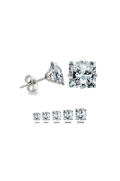 Öte Beri Beyteberi Silver Stainless Tarnish Resistant 316l Surgical Steel Unisex Transparent Square Zircon Stone Double Earring Set
