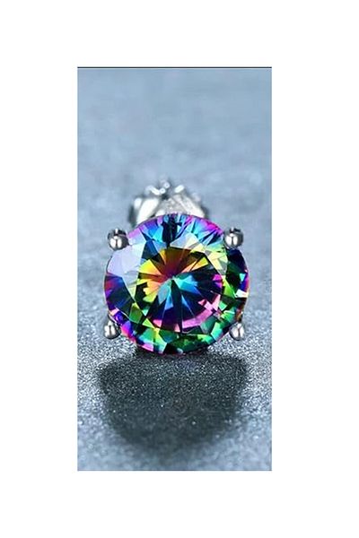 Öte Beri Öteberi Silver Stainless Tarnish Resistant 316l Surgical Steel Unisex Mystic Topaz Zircon Stone Double Earring Set