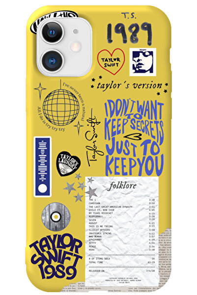 WANNA PROTECT iPhone 12 Sarı İçi Kadife Taylor Swift Sticker Desenli Silikon ...