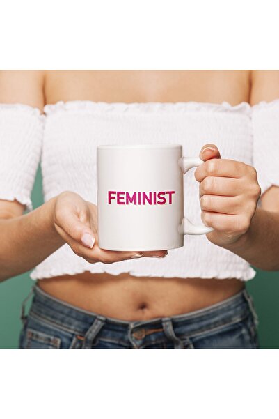 "Feminist" Tasarımlı, Porselen, Çift Yön Baskılı Kupa, Fincan, Mug, Bardak