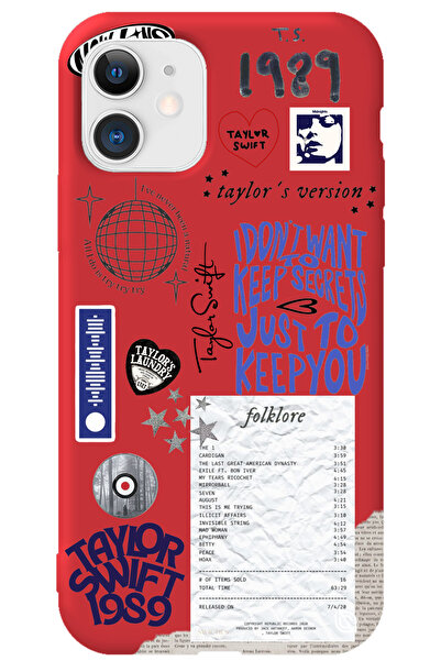 WANNA PROTECT iPhone 11 Kırmızı İçi Kadife Taylor Swift Sticker Desenli Silik...