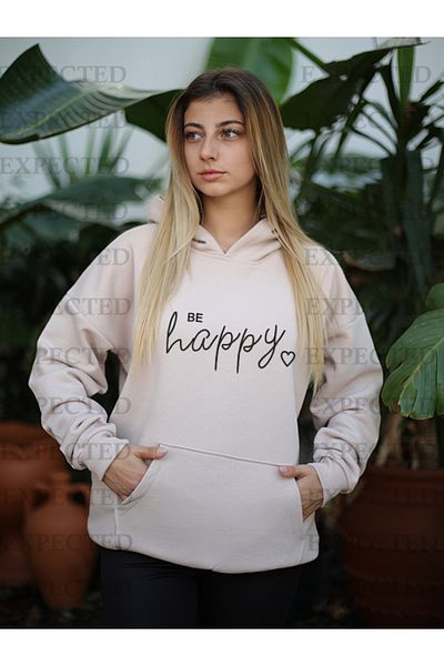 EXPECTED Be Happy Printed Oversize φούτερ με κουκούλα Hoodie