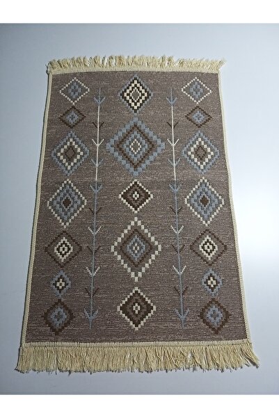 Voho Tekstil Çift Taraflı Halı Kilim Yolluk Astra Bej - Yıkanabilir Saçaklı