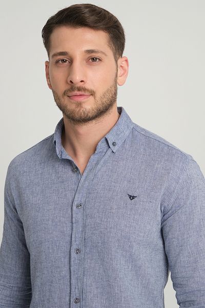 Redline Cămașă de bază din in spălat pentru bărbați Slim Fit 2198