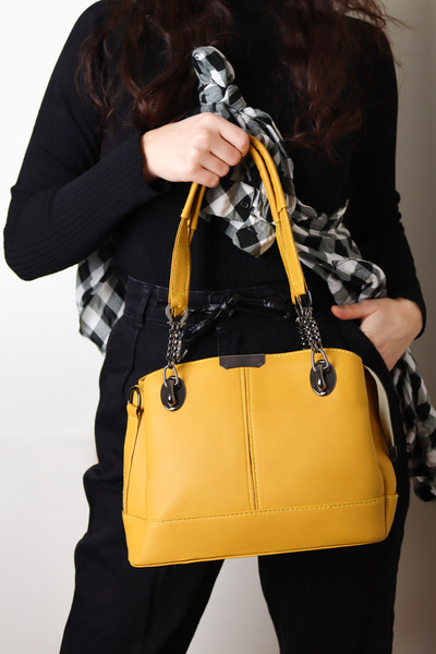 Jack Tonio Geantă de mână și geantă de umăr din piele galbenă cu curea reglabilă cu fermoar