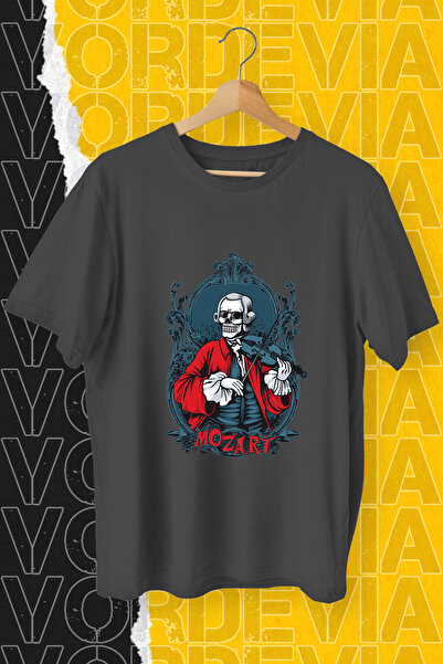 Vordevia تي شيرت أسود كبير الحجم مطبوع عليه موزارت