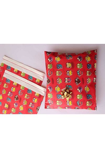 demontecraft Self-adhesive tape gift wrap red owl pattern adhesive owl 5 pieces (25x35)