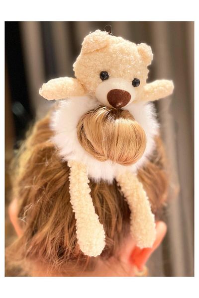 QUEEN AKSESUAR Fluffy Furry Plush Toy Teddy Bear Rubber Buckle Adult Kids Buckle White