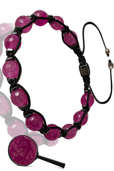 Tesbih Atölyesi Certified Macrame Faceted Hematite - Pink Agate Stone Bracelet