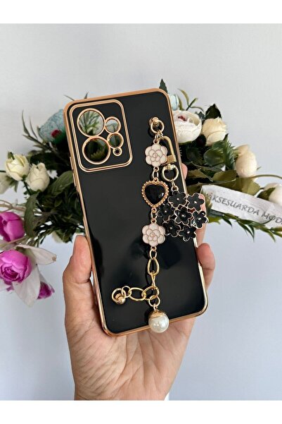 Aksesuarda Moda Redmi Note 12 Uyumlu Çiçekli Taşlı İncili El Geçmeli Lazer Ke...