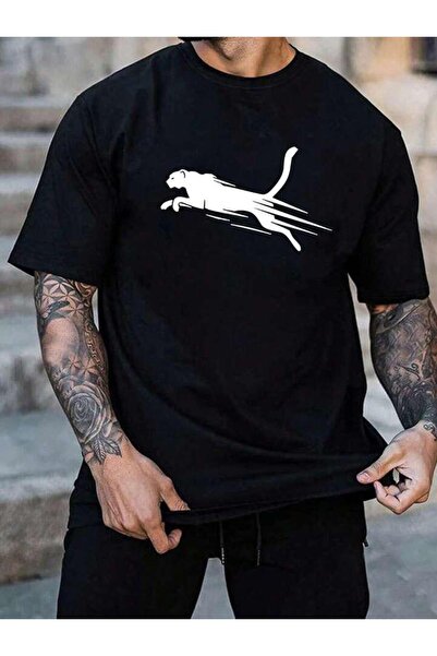 AEMİ Muškarac Oversize kroj T-shirt - Sa leopard printom, okrugla kragna