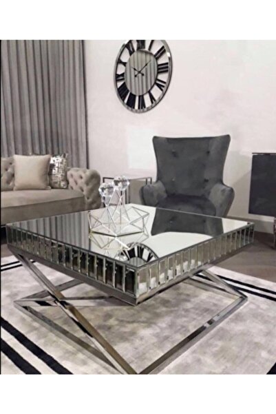 Gençtürk Luxury Füme Aynalı Orta Sehpa 90x90 Paslanmaz Metal Yükseklik 45 Cm