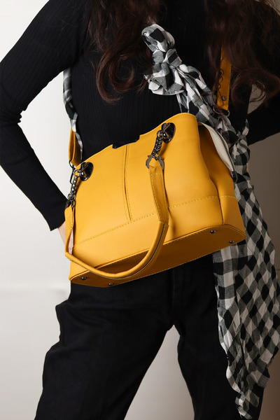 Jack Tonio Geantă de mână și geantă de umăr din piele galbenă cu curea reglabilă cu fermoar