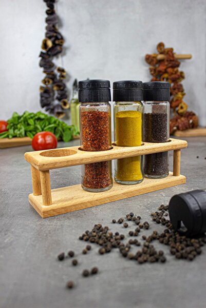 KukiWood طقم توابل ياسمين 4 قطع، طقم توابل 4 قطع مع حامل خشبي