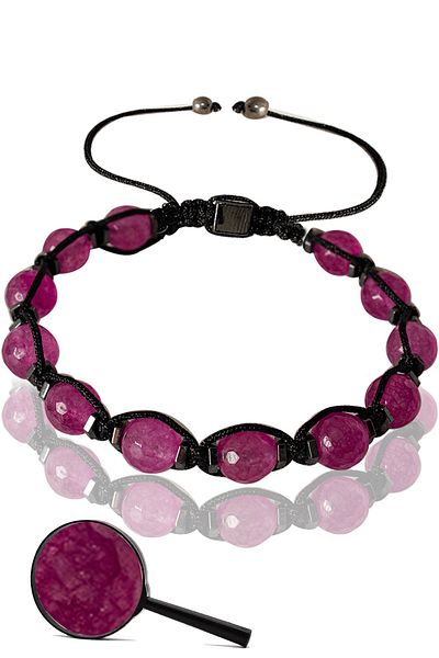 Tesbih Atölyesi Certified Macrame Faceted Hematite - Pink Agate Stone Bracelet